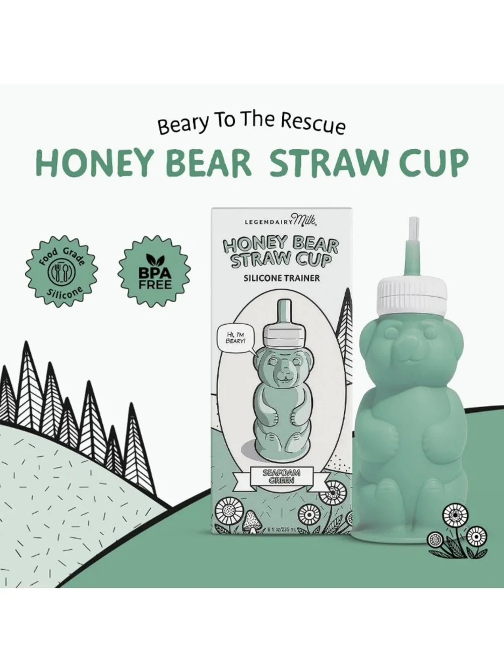 Silicone Honey Bear Straw Cups for Babies - 8oz, Dishwasher Safe, 2-Pack